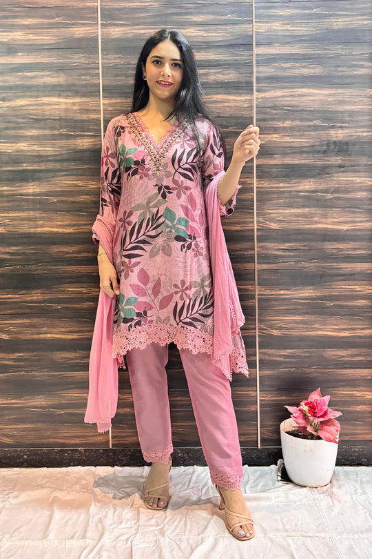 Muslin Silk Floral Print Dupatta Set