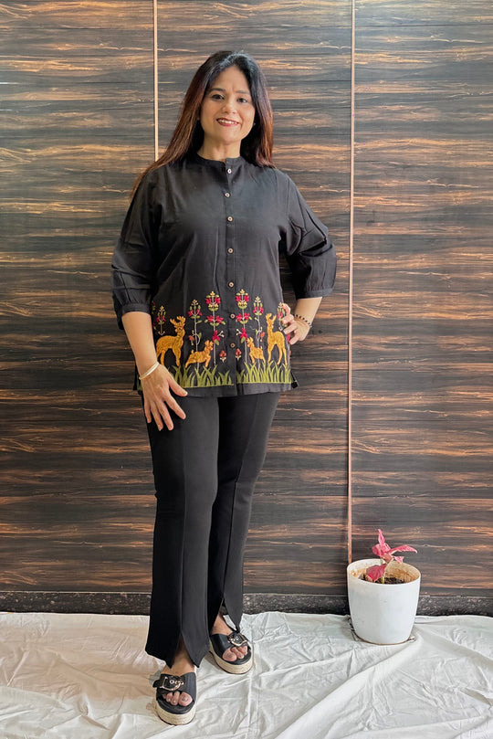 Deer Embroidered Short Kurti Top