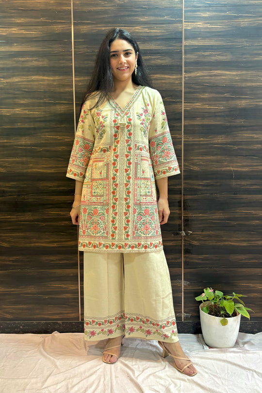 Cotton Flex Jaipuri Block Print Kurti Palazzo Set