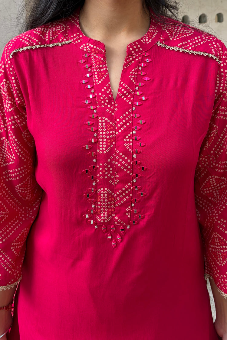 Rayon Cotton Kurti with Bandhani Palazzo Set