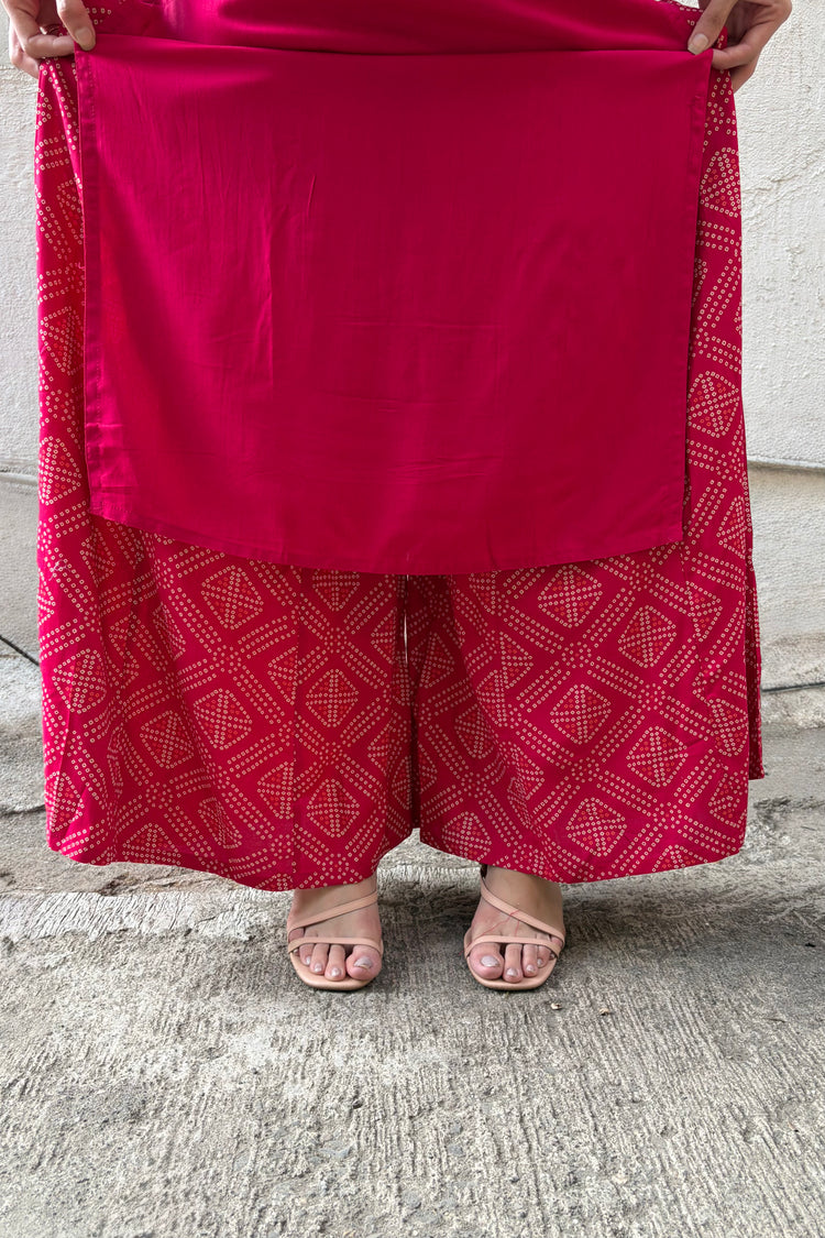 Rayon Cotton Kurti with Bandhani Palazzo Set