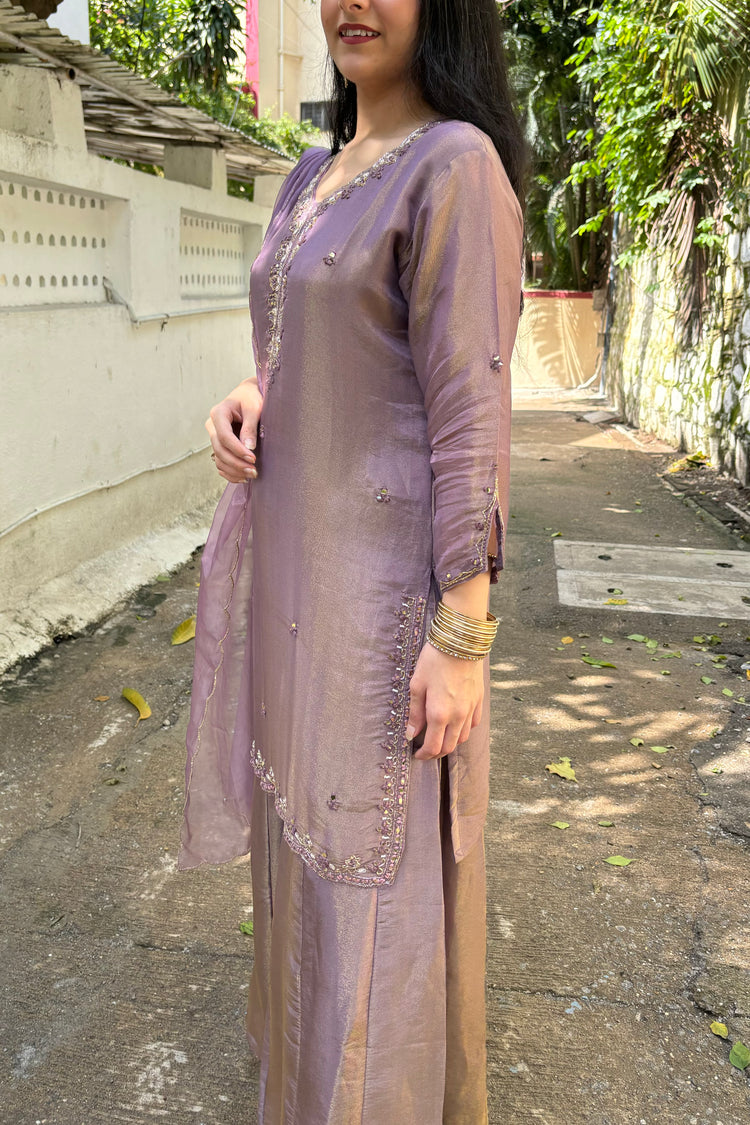 Lavender Tissue Organza Kali Palazzo Dupatta Set