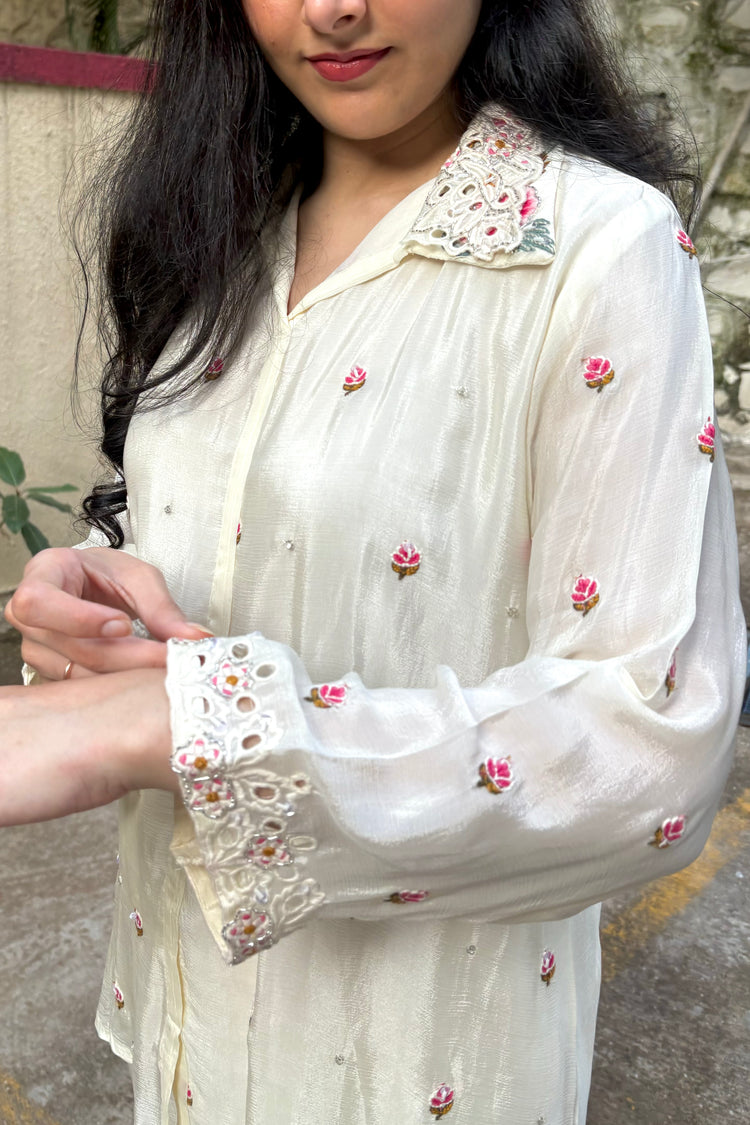 Cream ChinonEmbroidered  Co-ord Set