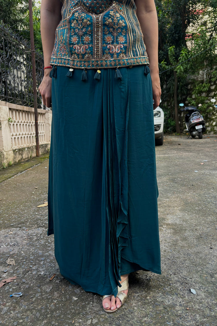 Teal Indo-Western Dhoti Skirt Set