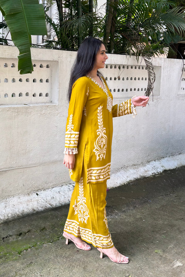Mustard Kurti Palazzo Co-Ord Set