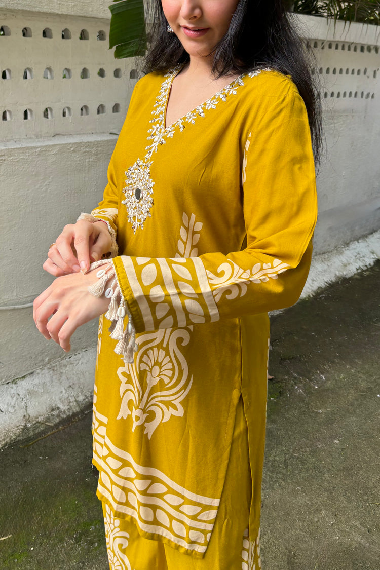 Mustard Kurti Palazzo Co-Ord Set