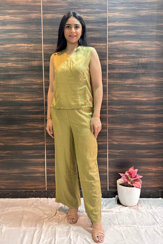 Cotton Twill Wrap around Heart Co ord Set