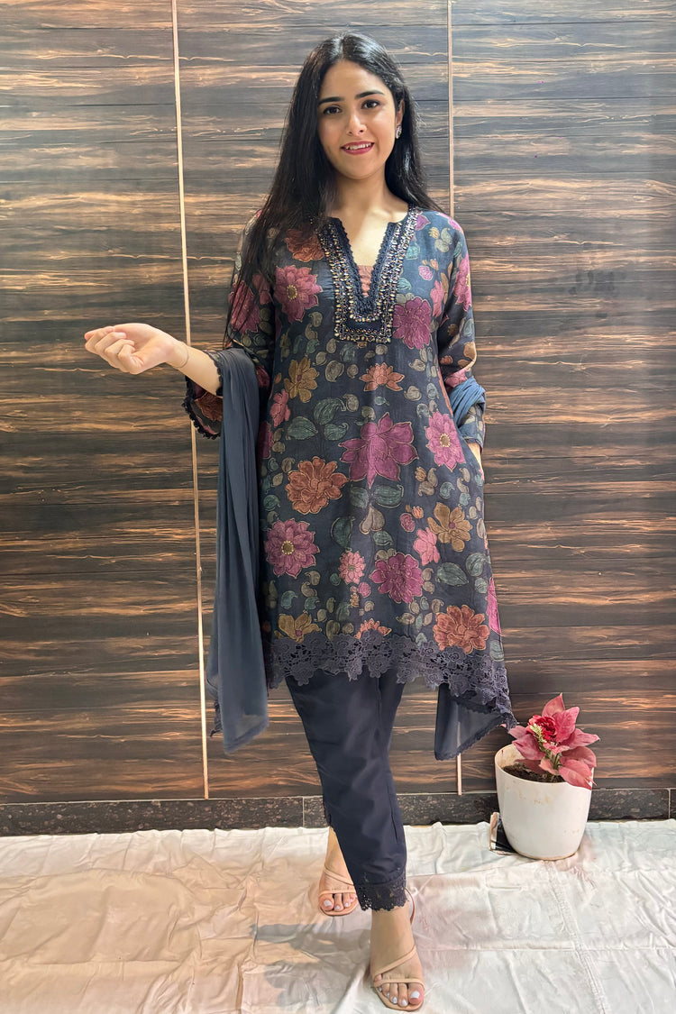 Muslin Silk Floral Printed Co ord Set with Dupatta