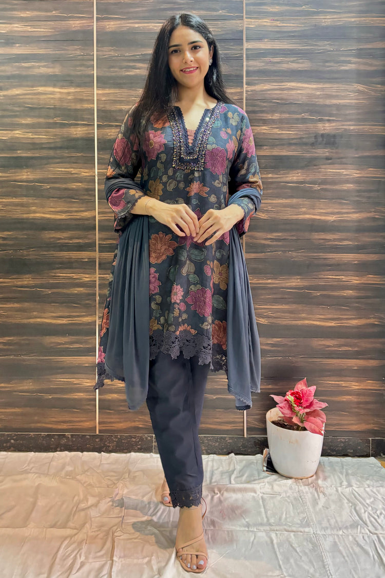 Muslin Silk Floral Printed Co ord Set with Dupatta