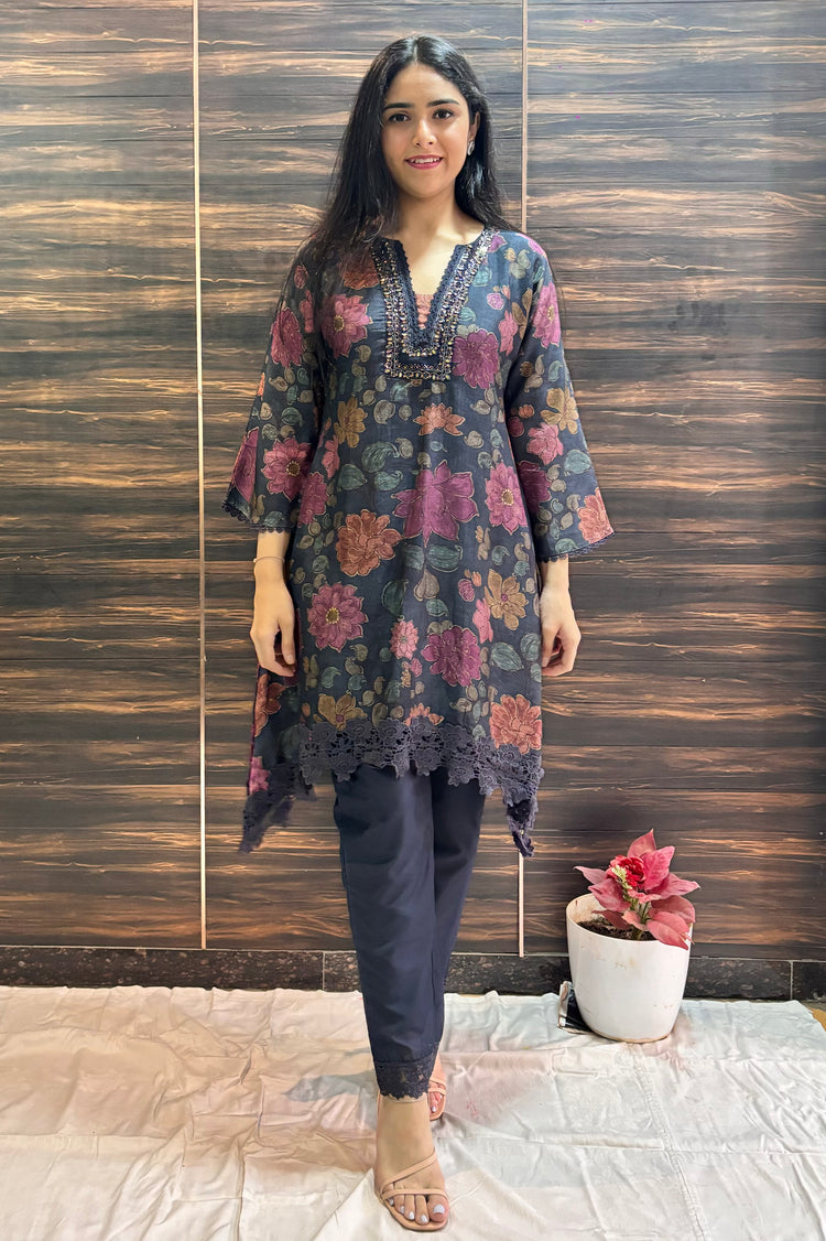 Muslin Silk Floral Printed Co ord Set with Dupatta