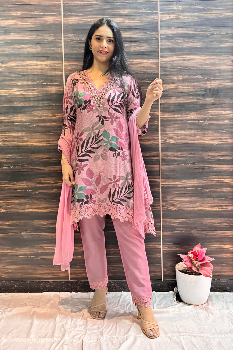 Muslin Silk Floral Print Dupatta Set