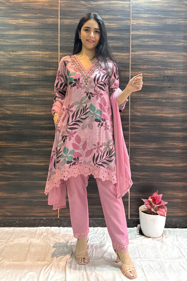 Muslin Silk Floral Print Dupatta Set