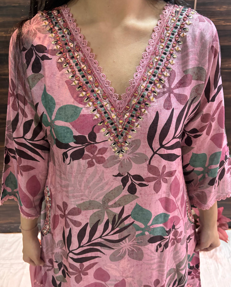 Muslin Silk Floral Print Dupatta Set