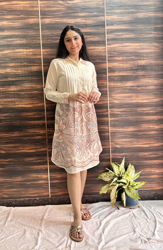 Cream Cotton Embroidered Dress