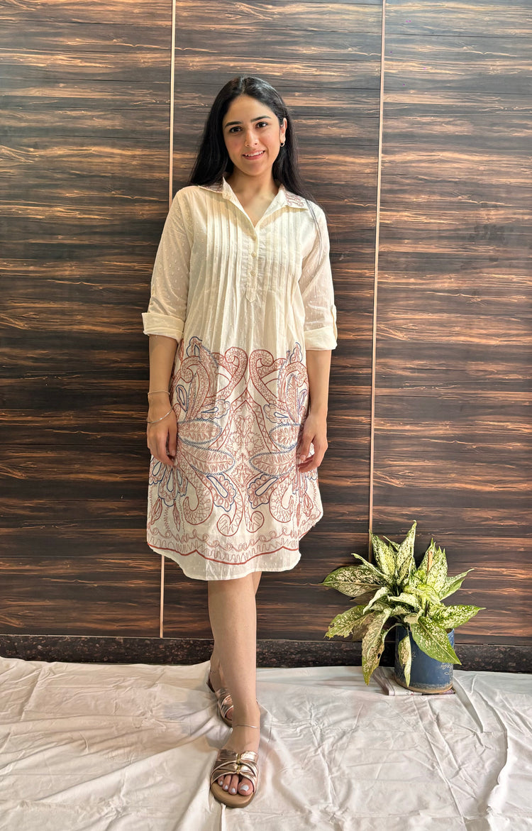 Cream Cotton Embroidered Dress