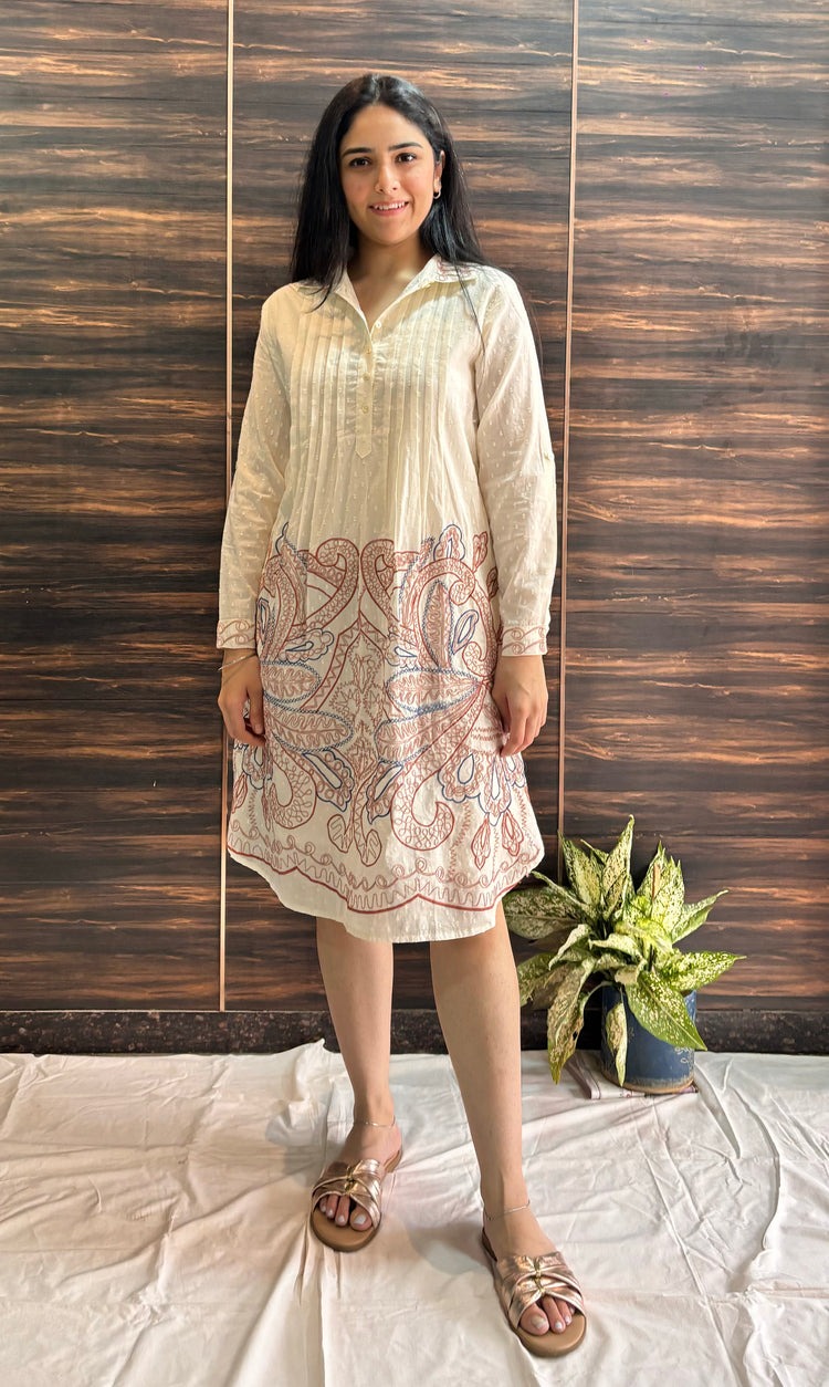 Cream Cotton Embroidered Dress