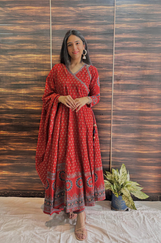 Cotton Jaipuri Block Print Anarkali with Cut outs