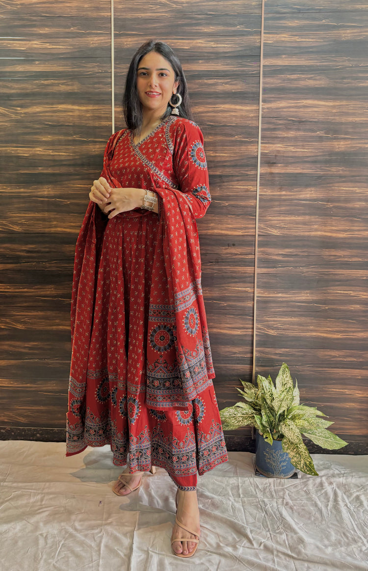 Cotton Jaipuri Block Print Anarkali with Cut outs