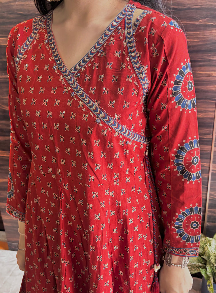 Cotton Jaipuri Block Print Anarkali with Cut outs