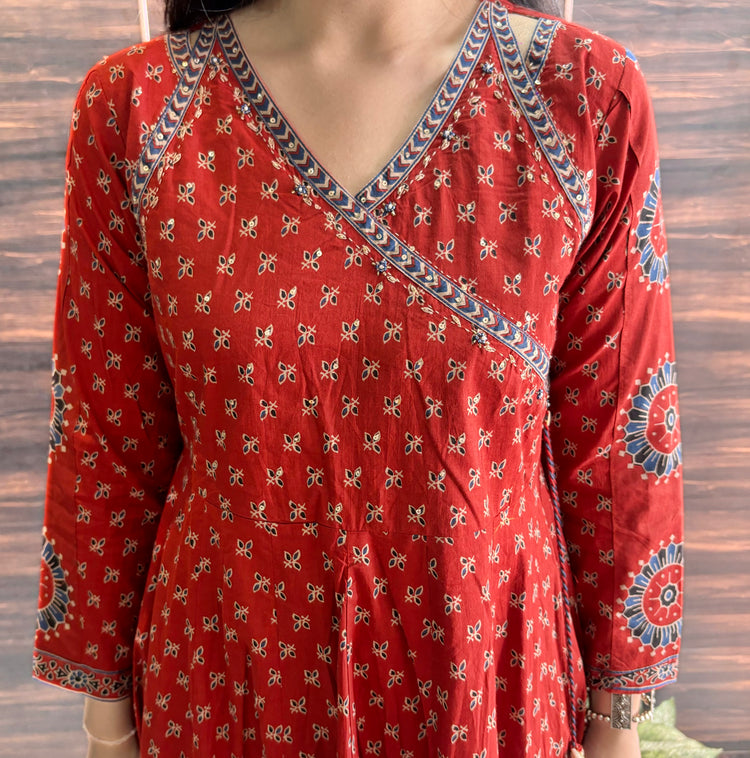 Cotton Jaipuri Block Print Anarkali with Cut outs