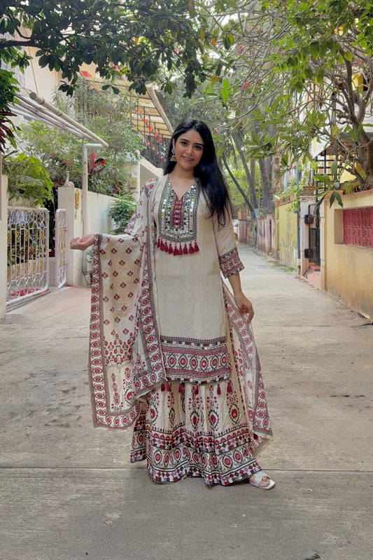 Jaipuri Print Crepe Palazzo Suit