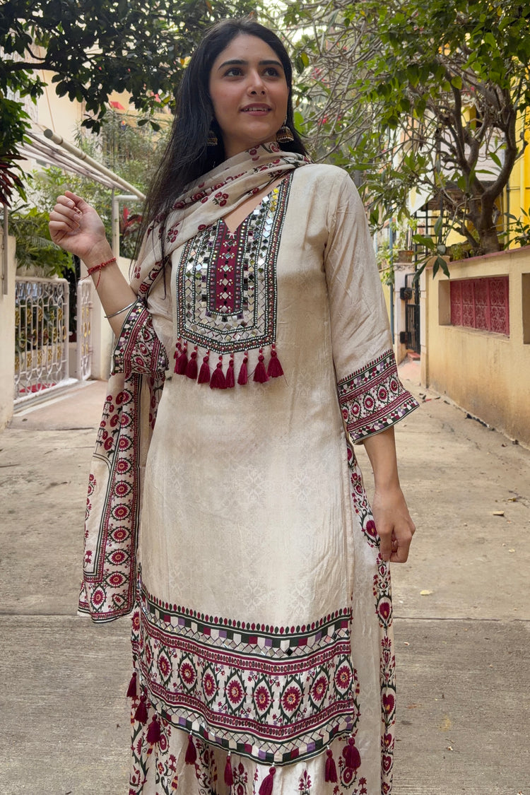 Jaipuri Print Crepe Palazzo Suit