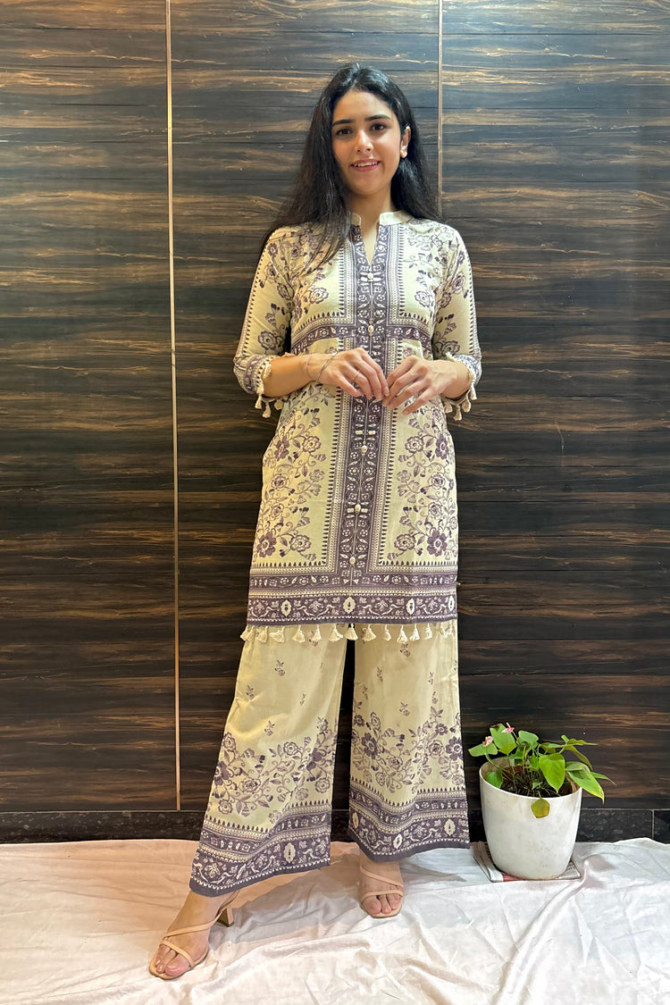 Cotton Flex Digital Print Kurti Palazzo Co-ord Set