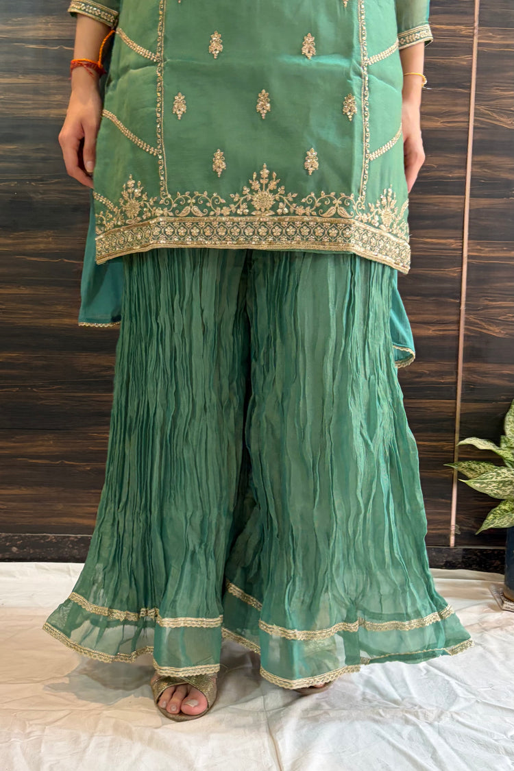 Green Tissue Silk Crush Palazzo Suit