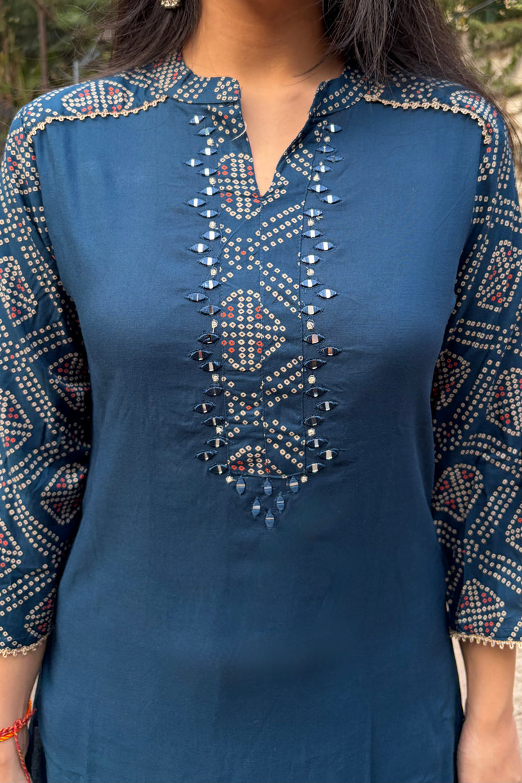 Rayon Cotton Kurti with Bandhani Palazzo Set