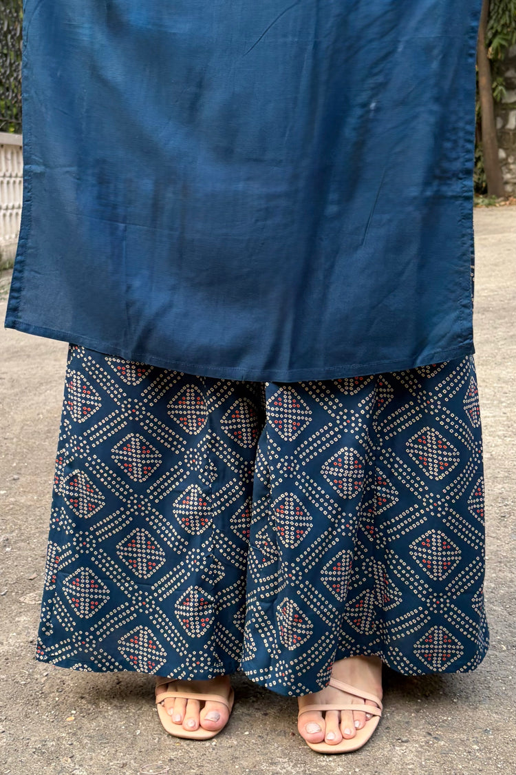 Rayon Cotton Kurti with Bandhani Palazzo Set
