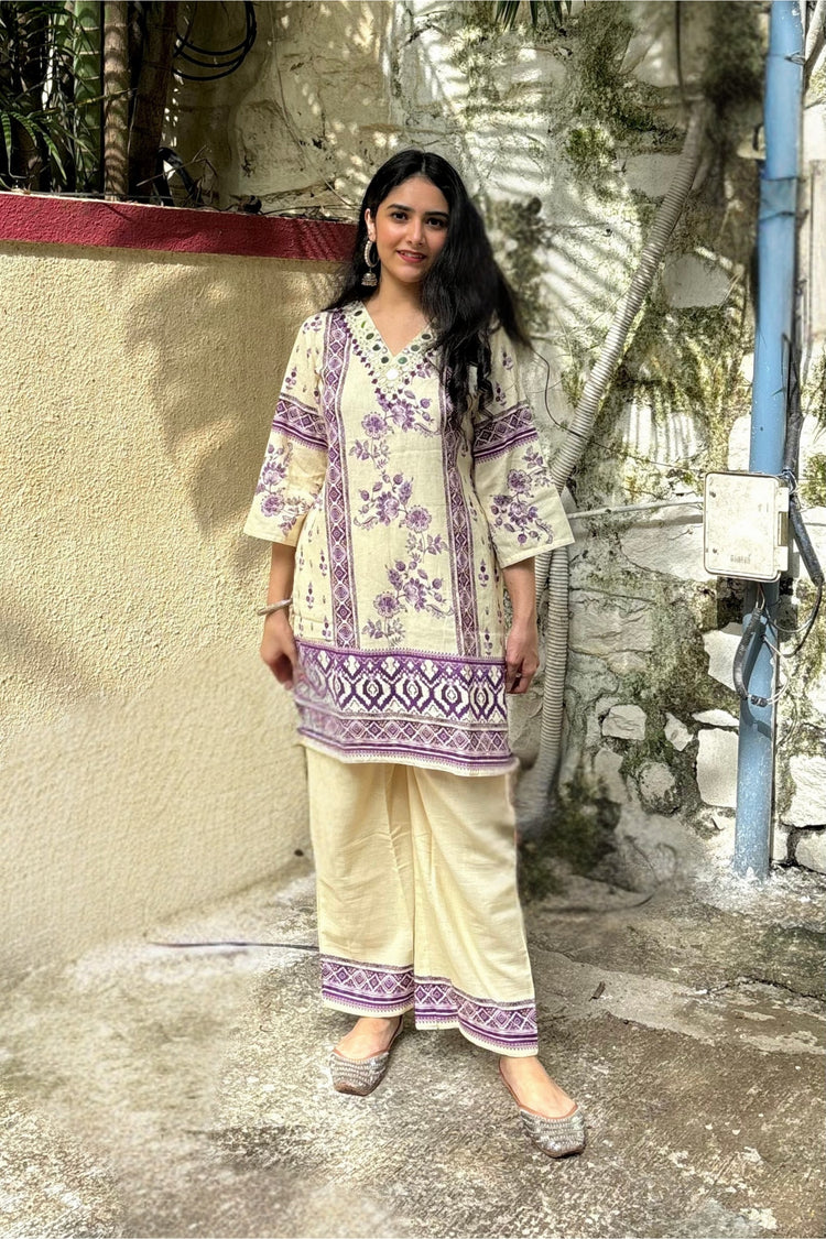 Cotton Floral Print Kurti Palazzo Co ord Set